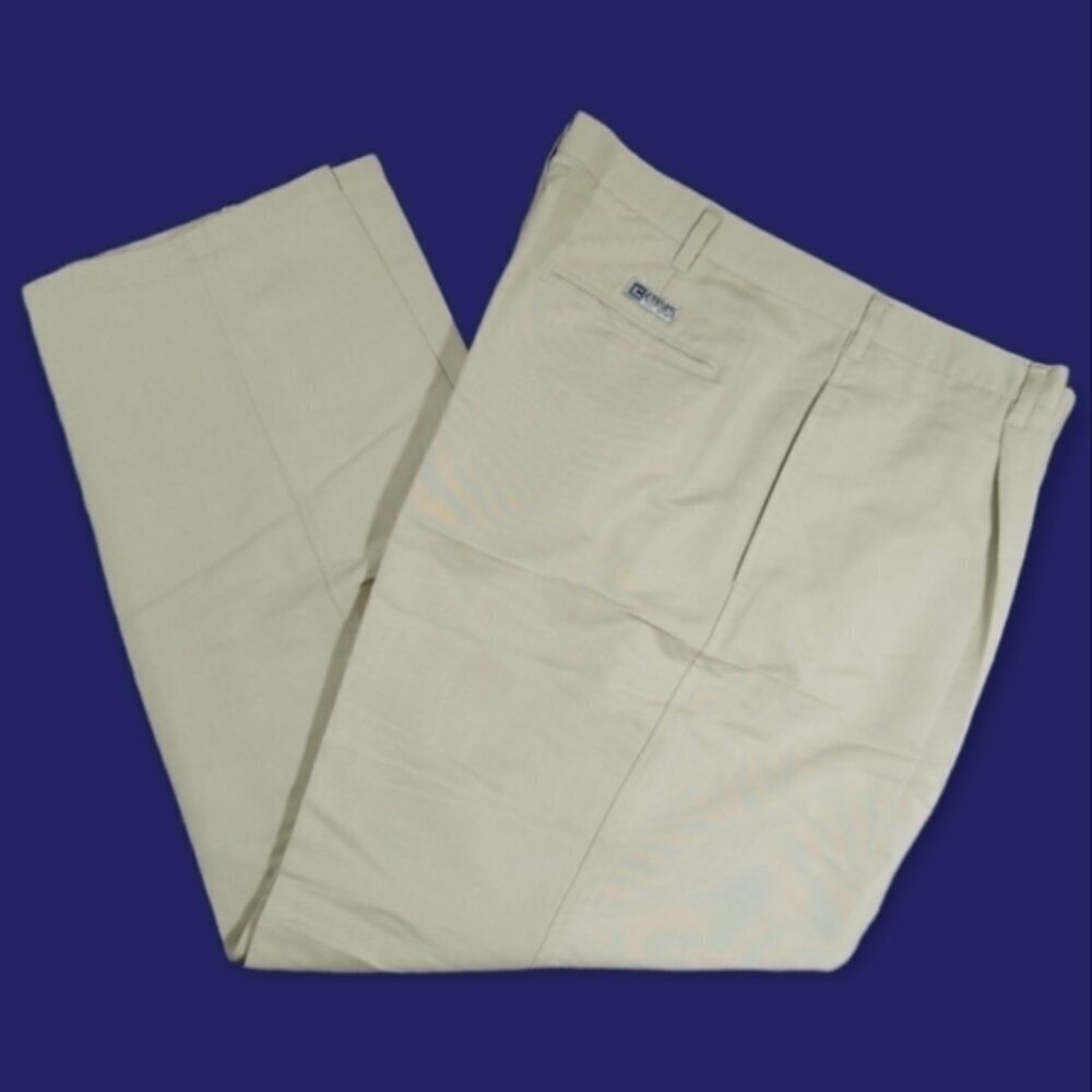Chaps Men's Pants Size 40x32 Tan Casual Pleated Preppy